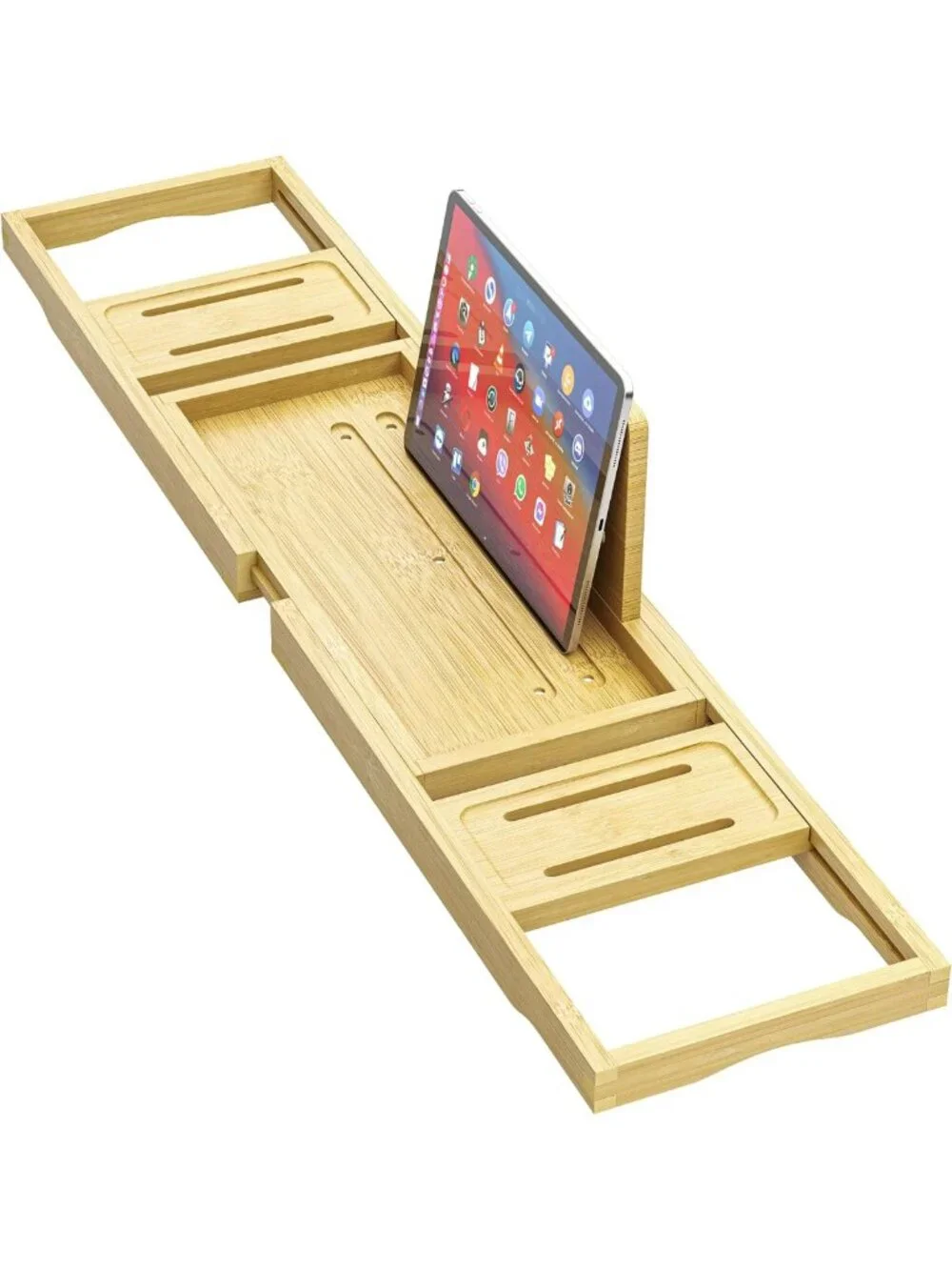 Expandable Bamboo Bathtub Tray - Adjustable Wooden Bath Table for Relaxation
